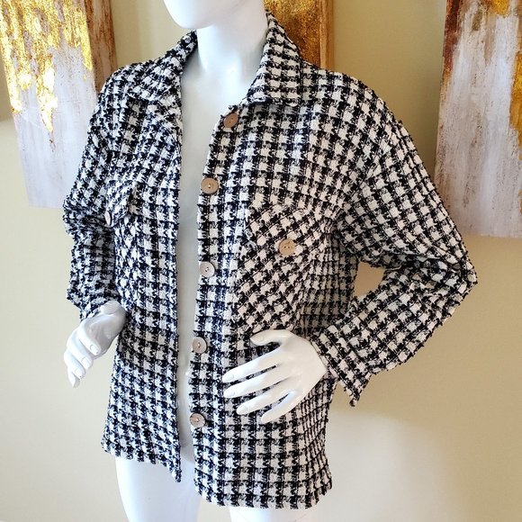 Shein Houndstooth Print Button Front Mid Length Jacket SZ M - Picture 10 of 11